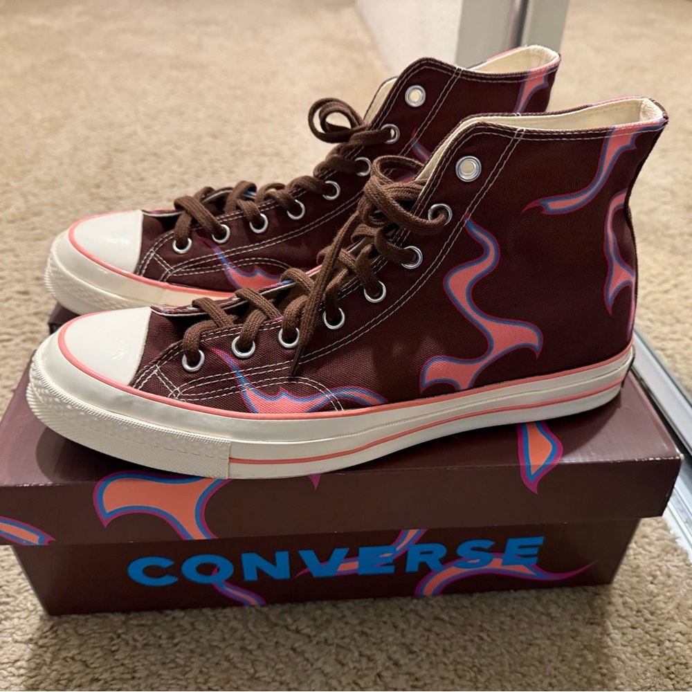 Converse Brown High-Tops with Pink and Blue Swirl - Golf Wang Tyler